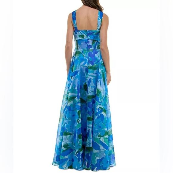 Taylor Women's Twisted Halter Printed Sleeveless Gown Sapphire/Blue Sz 12 NWT - Picture 5 of 10